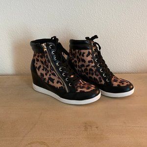JustFab Printed Leopard Heeled Sneaker